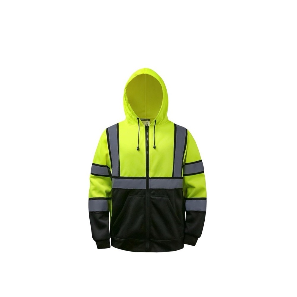 HIGH VISI CLASS 3 REFLECTIVE HOODED ZIP UP SAFETY FLEECE SWEATSHIRT HOODIE 4XL - Picture 3 of 8